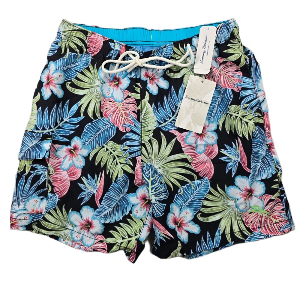 Tommy Bahama Swim Trunks Mens Small Black Tropical Naples Konkan Jungle NEW